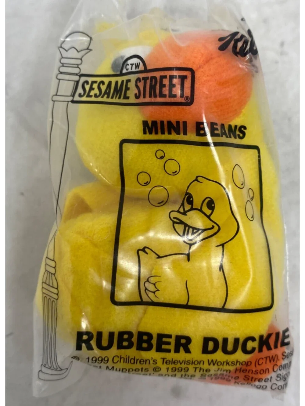 Vintage Kelloggs Sesame Street Rubber Duckie Mini Beans Toy 1999 Tags 3